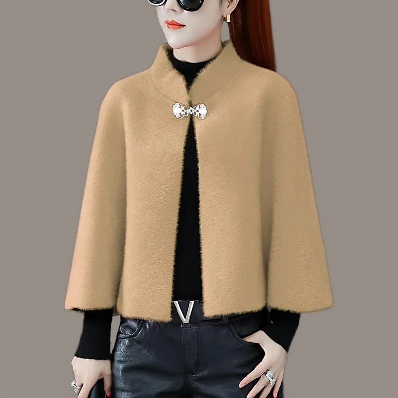 

Poncho female Autumn mink velvet shawl coat ladies short cape fashion high-end matching casual with embroidered caped female