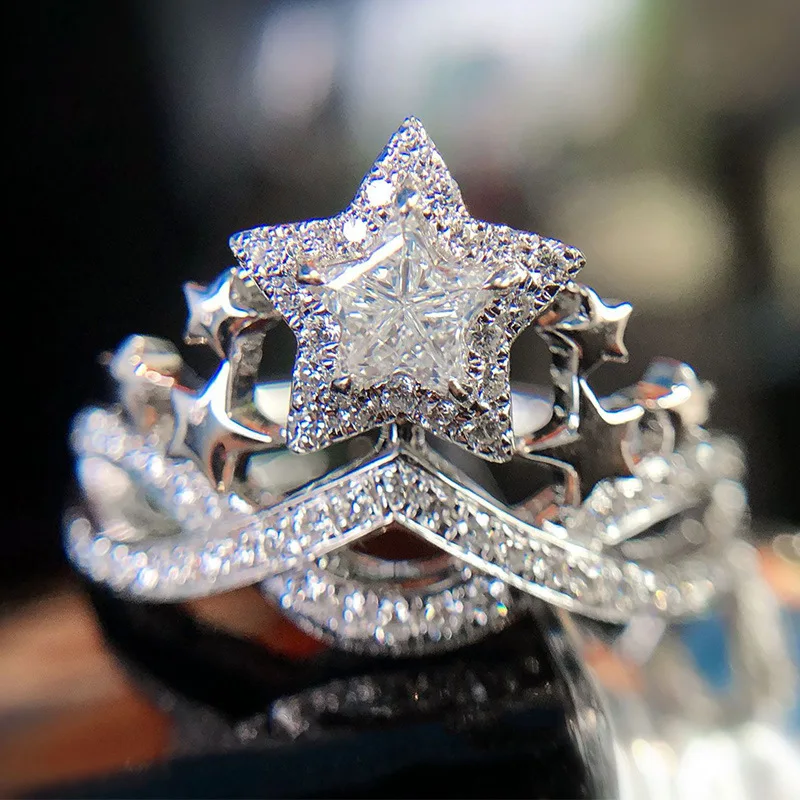 Фото Женское кольцо с пятиконечной звездой роскошное в форме короны имитацией