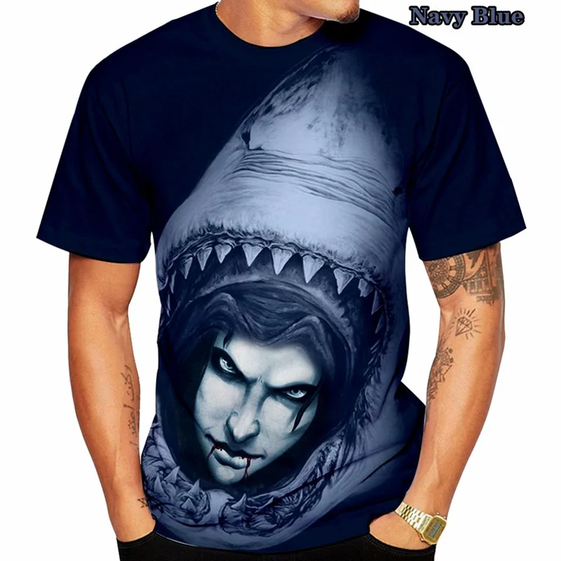 Мужская Летняя Повседневная футболка модная с 3D-принтом акулы |