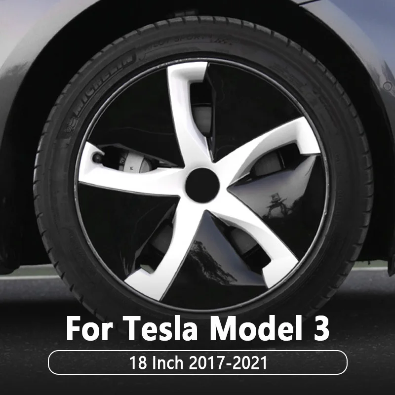 

18 Inch Car Wheel Cover Hubcaps Hub Covers Caps Wheel Wrap For Tesla Model 3 Gloss Black Red Carbon Friber Gray