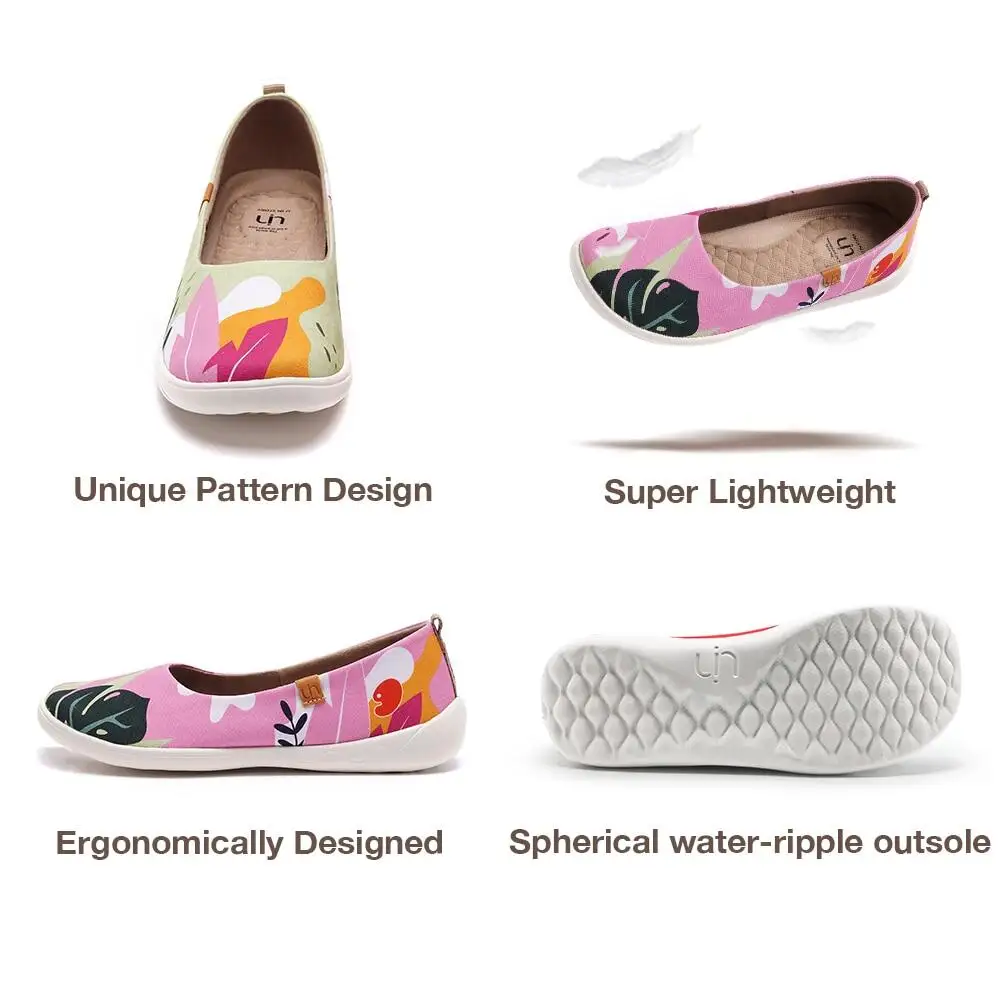 UIN Women's Ballet Flats Cute Floral Lightweight Slip On Art Painted Comfort Round Toe Shoes Summer Jungle