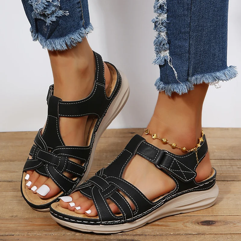 

Rimocy Summer Wedge Roman Sandals Women Hollow Out Open Toe Platform Sandals Woman Casual Outdoor Non-slip Beach Shoes Plus Size