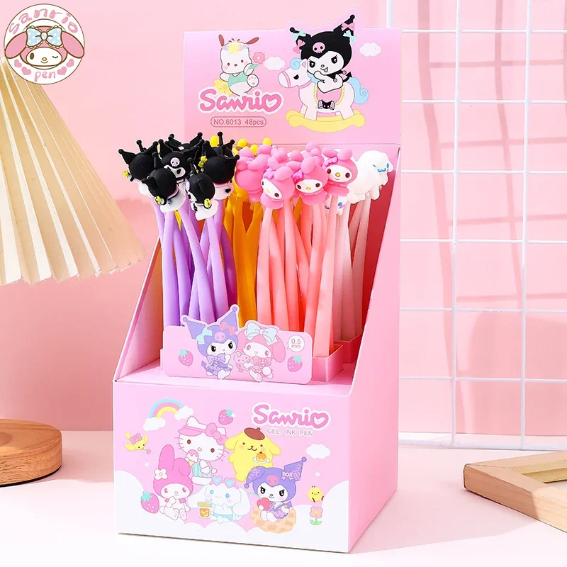 

Sanrio Kawaii Press Gel Pen 48pcs Creative Soft Rubber Swing Pens Melody Kuromi Student Decompression Stationery Girl Gift Pen