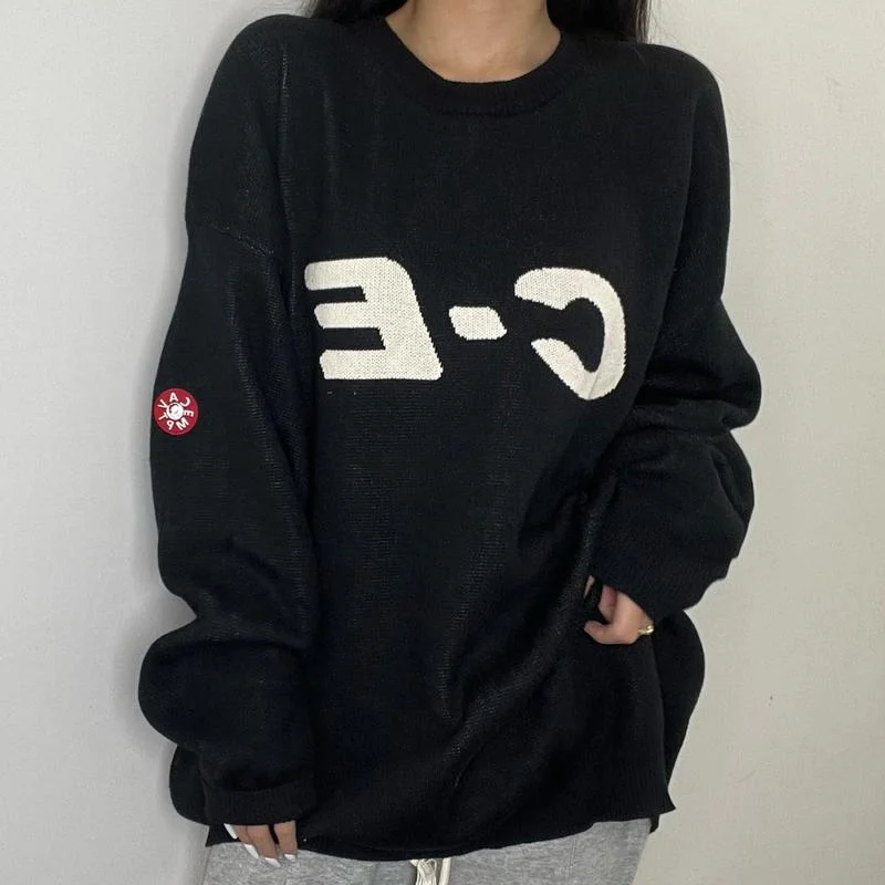 

22SS Big Logo Jacquard Print Cavempt Sweater Men Women EU Size 100% Cotton Cavempt Pullover Streetwear Autumn Winter Tiny Spark