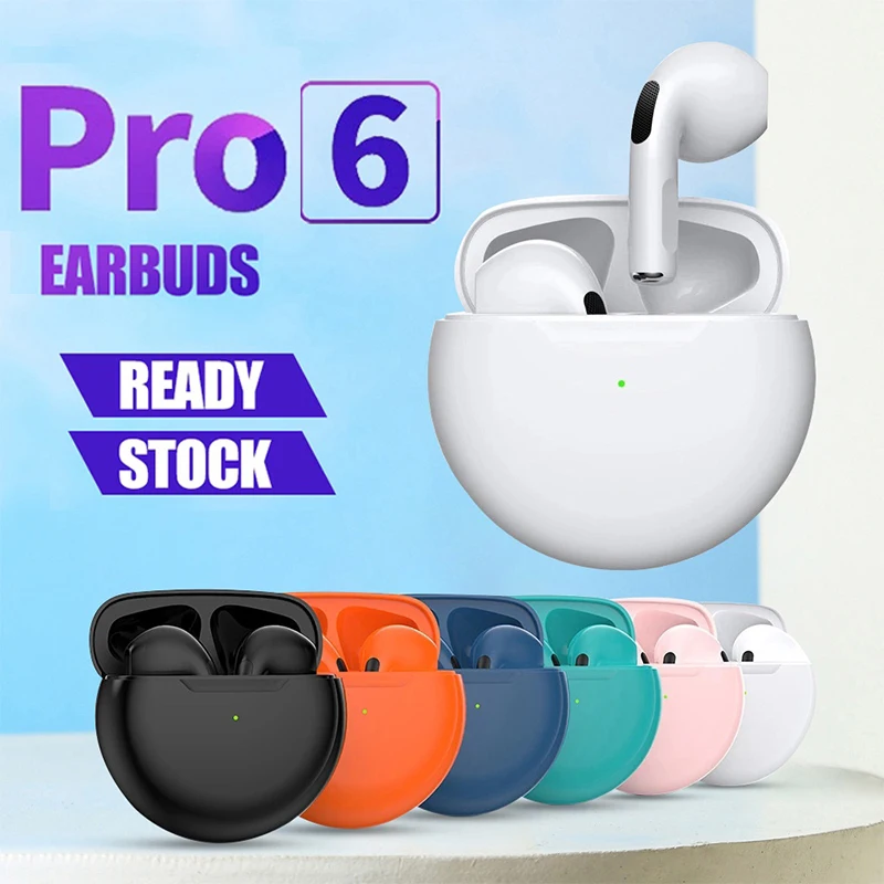 

New Pro6 TWS Bluetooth Headphones with Mic Fone Wireless headsets Sport J6 Earbuds for iPhone Xiaomi Huawei pk Pro5 I7S Y50 E6s