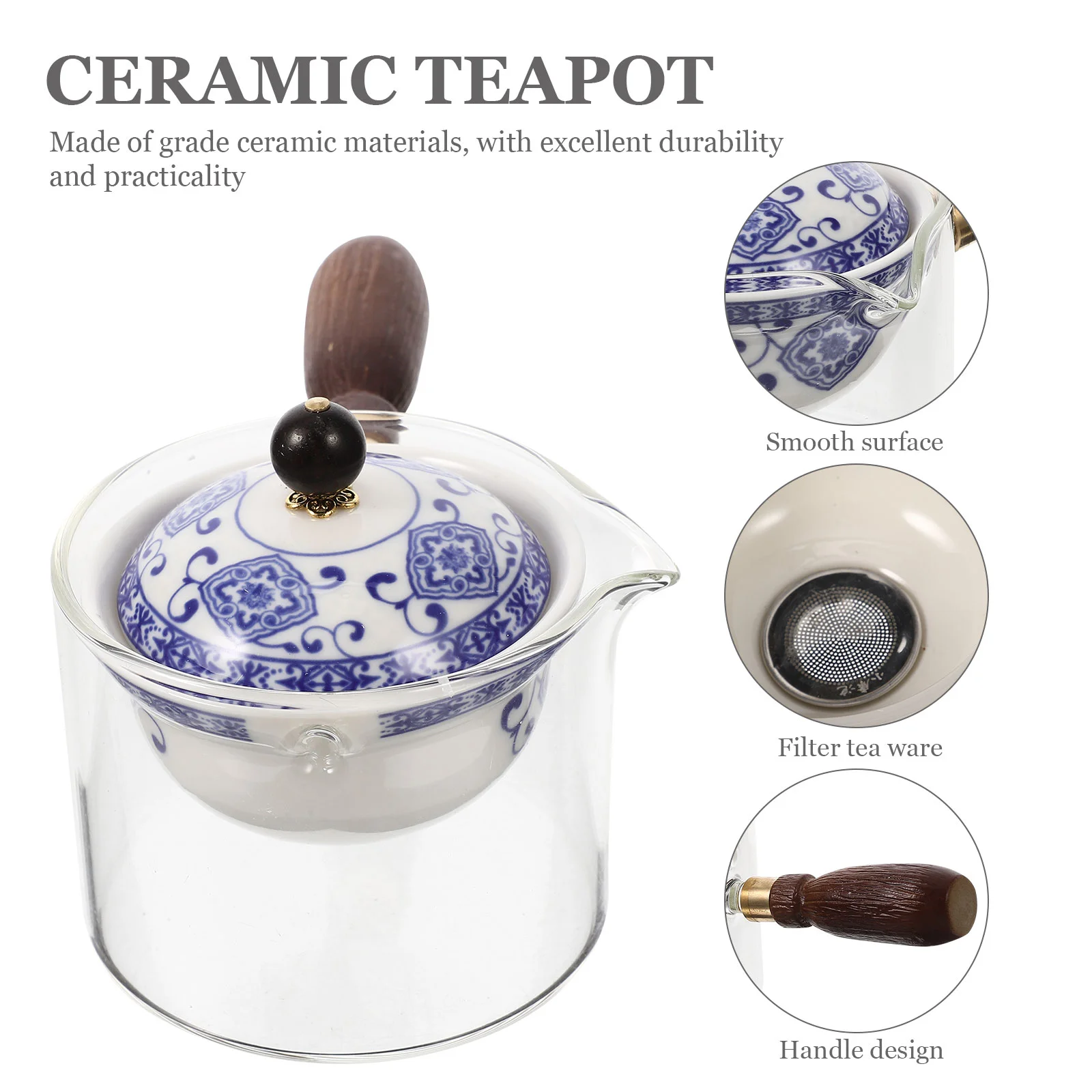 

Ceramic Glass Teapot Side Handle Vintage Style Porcelain Tea Ware Tea Ceremony Supply