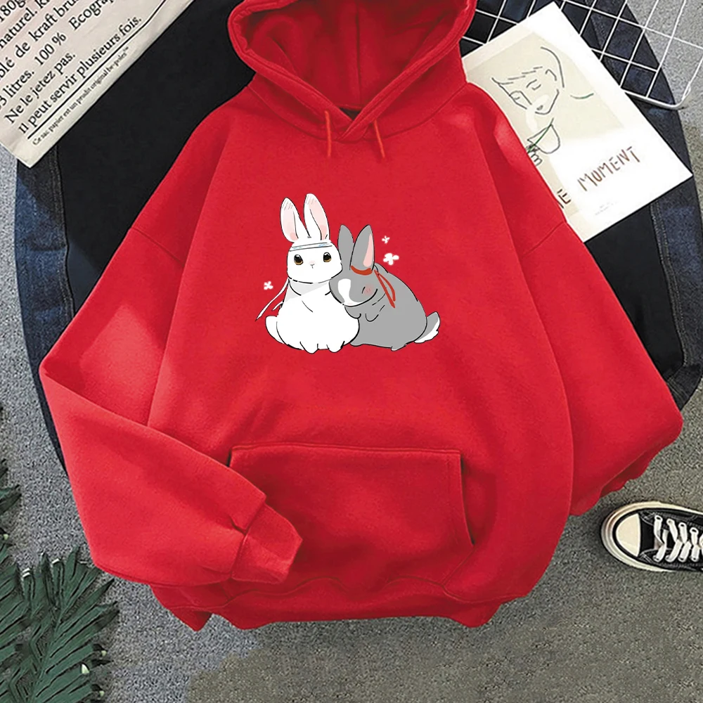 

Kawaii Rabbit Print Anime Hoodie Winter Warm Funy Pullover Women And Men Oversized Sweatshirt 2022 New Salable Korean Harajuku