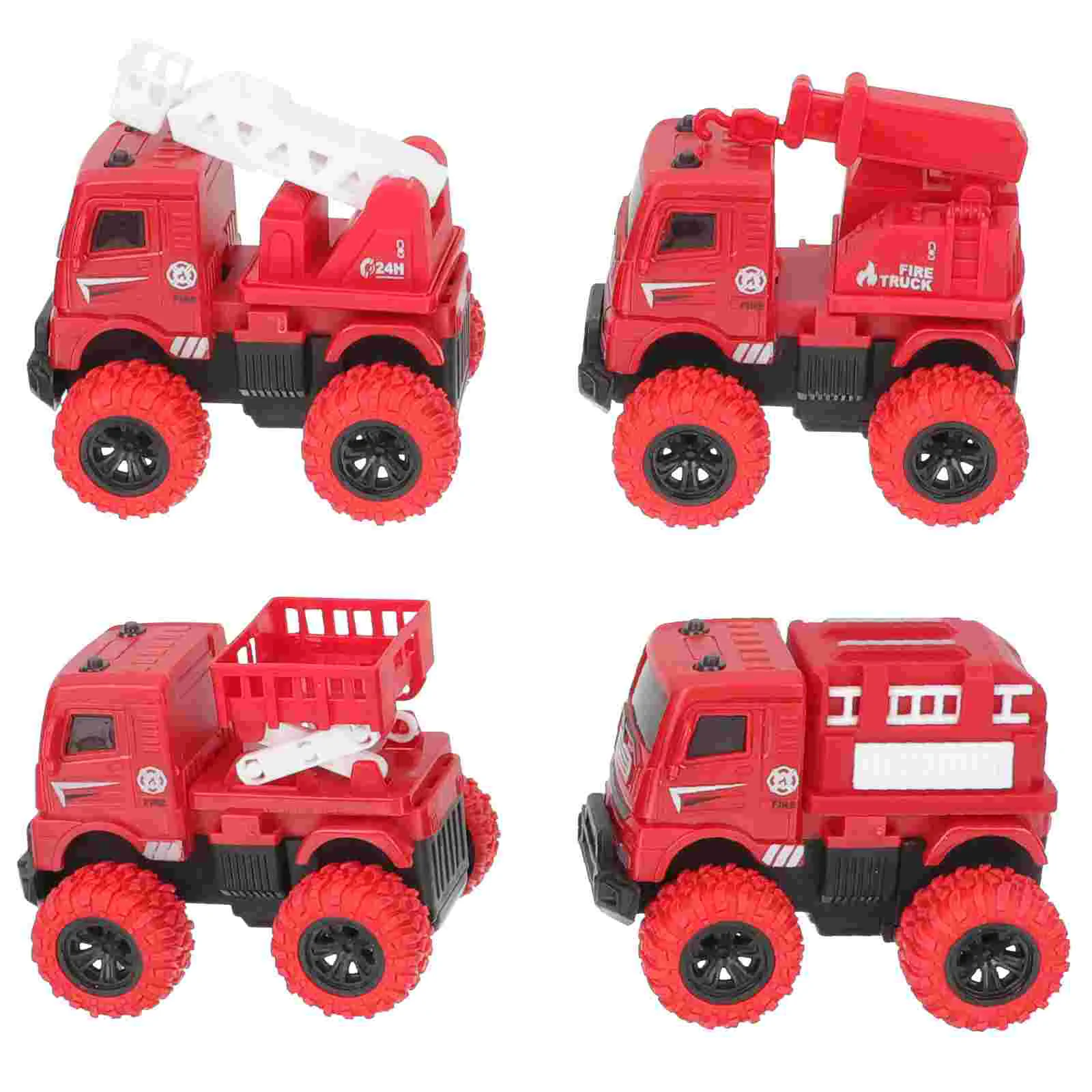 4pcs Friction-powered Fire Truck Friction-powered Fire Car Model for Children