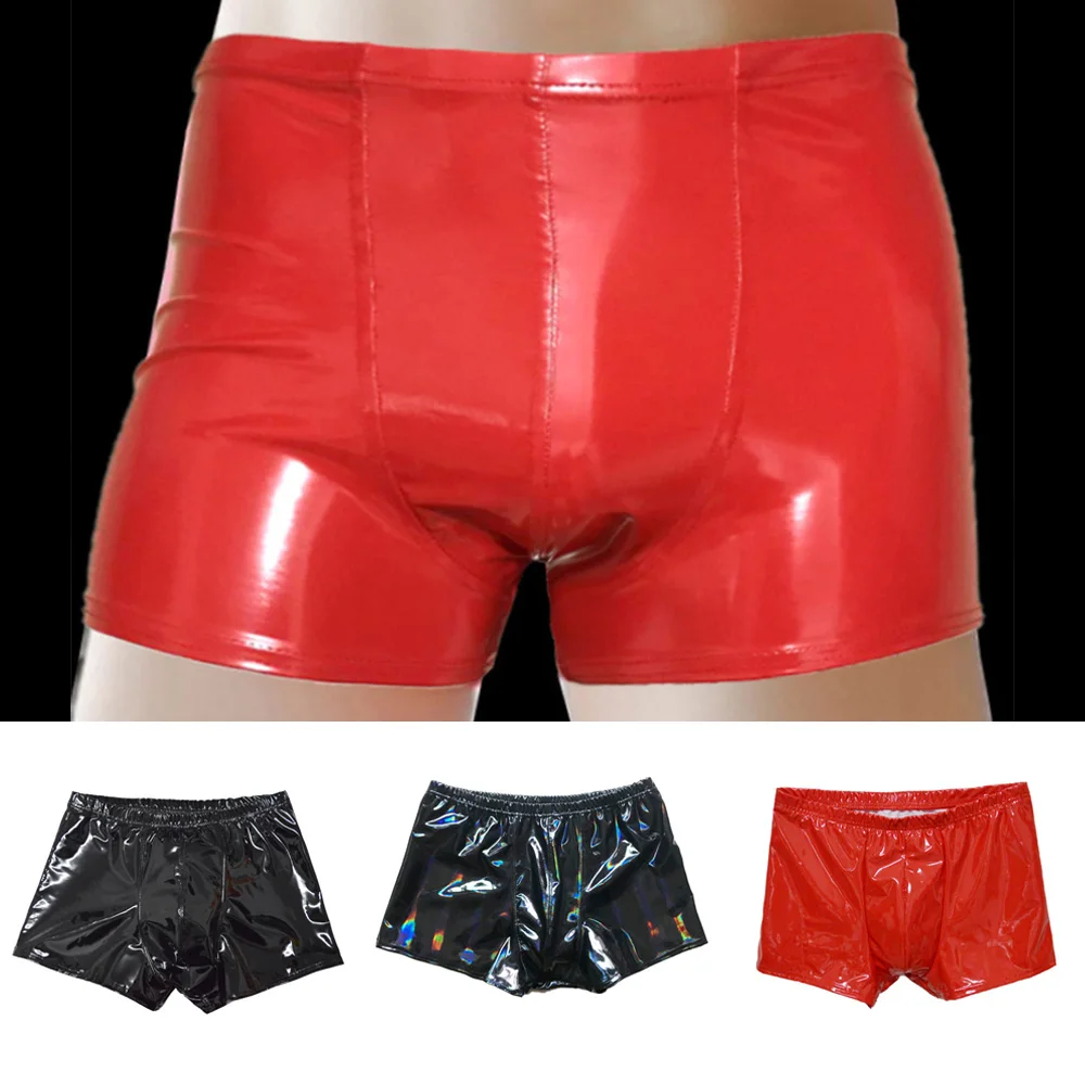 

Men Faux Leather Shorts Boxer Brief Wetlook Latex Underpants Trunks Underwear Shiny Boxers Soft Boxershorts Male Panties L -4XL