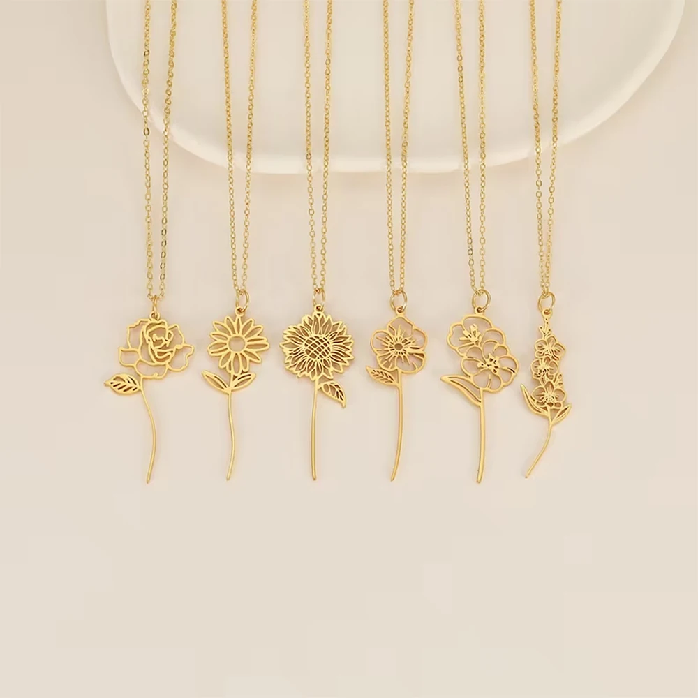 Women's Birth Flower Series Custom Necklace Personalized Women's Accessories Stainless Steel High Jewelry Custom Flower Tag