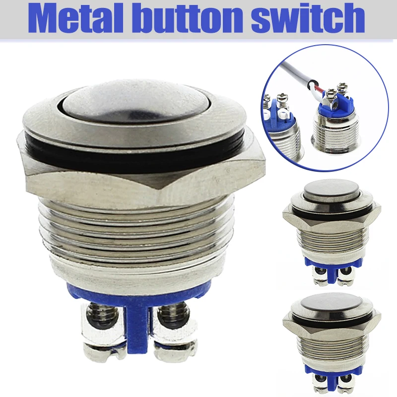 

16mm 1NO High Flat Head Waterproof Momentary Reset Metal Push Button Switch Screw Terminal Car Engine Doorbell PC Power Switch