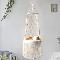Macrame Cat Hammock Wall Hanging Swing Pet Cat Dog Basket Tapestry Holder Puppy House Bed Hand-woven Plant Show Home Decoration