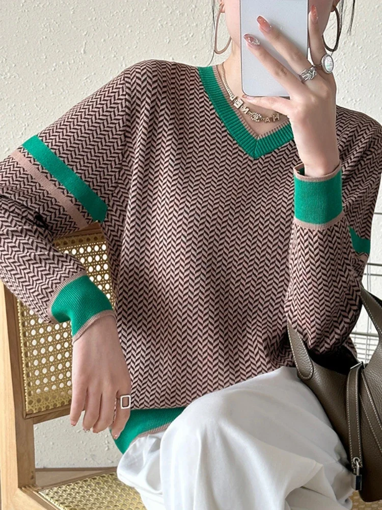 Осень/зима 2023 модная новая женская толстовка с капюшоном в стиле ретро вязаный