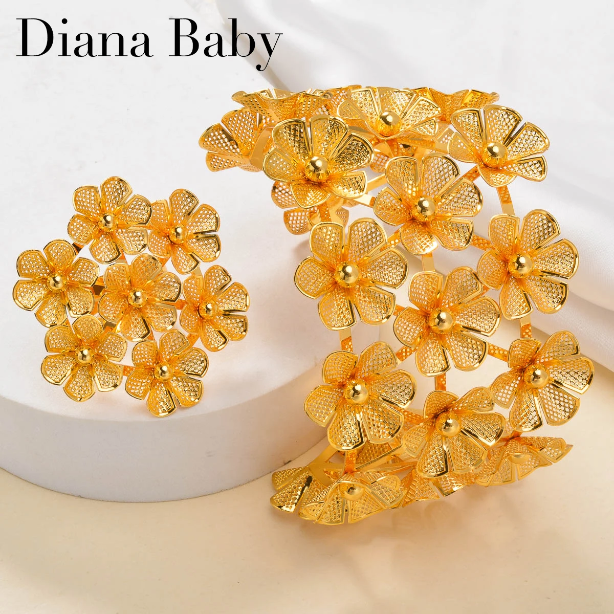 Женский браслет с шармами и кольцом Diana Baby регулируемый медный цветами подарок