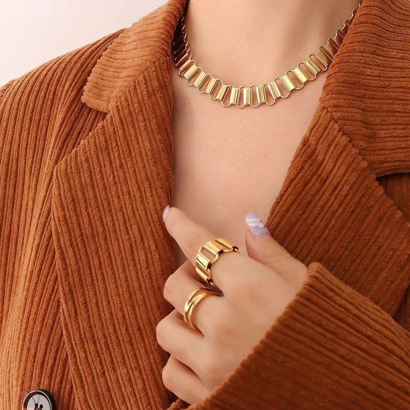 Ожерелье браслет и кольцо из нержавеющей стали 316L для женщин позолоченные 18
