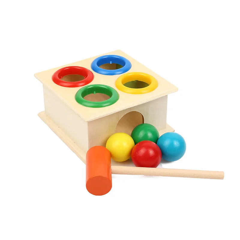 

NEW Colorful Hammering Wooden Ball+Wooden Hammer Box Children Early Learning Knock Educational Toy Gift High Quality Safety Toys