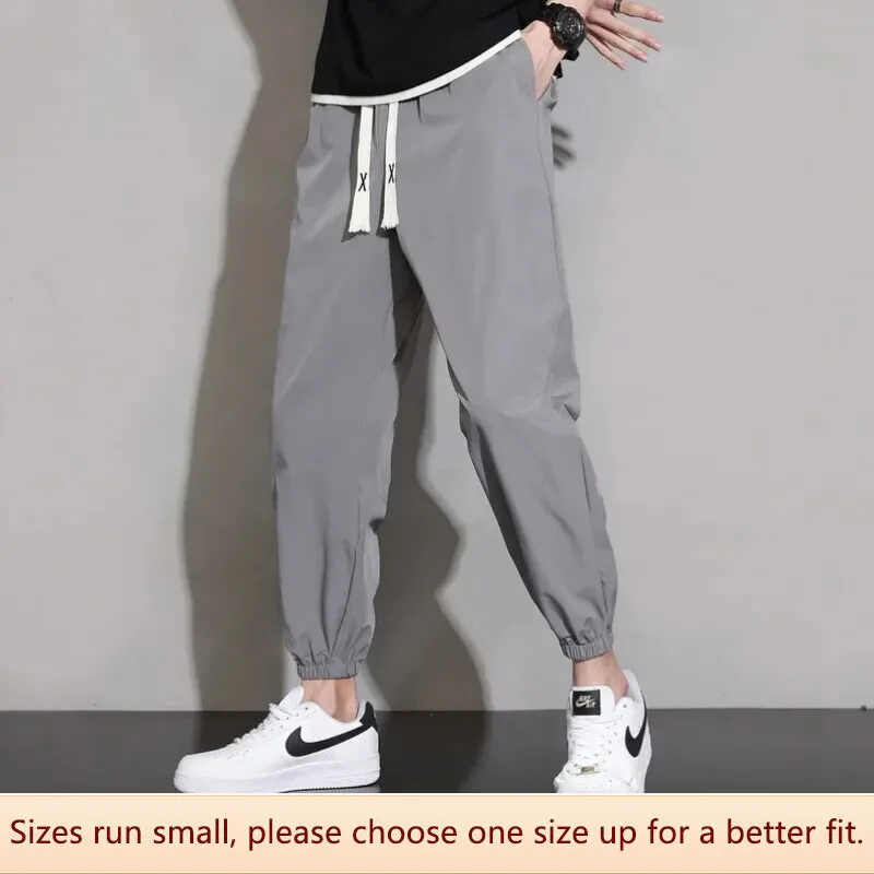 Мужские летние повседневные брюки из ледяного шелка легкие девять точек