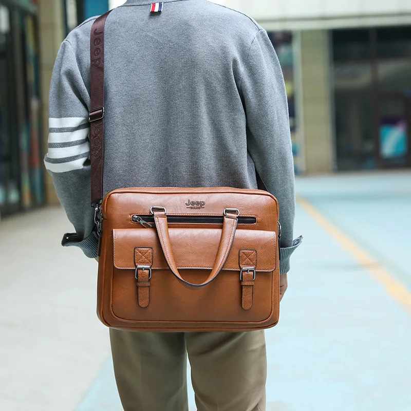 Briefcase Bag for Man PU Leather Vintage Handbags Computer Laptop 14 Shoulder Business Messenger Portfolio Crossbody Bag Male