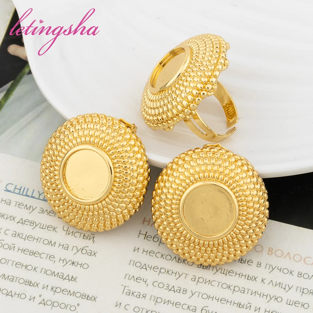 

Classic Vintage Round Earrings and Ring Sets for Women Ethiopian Gold Plated Jewelry Nigeria Dubai Gold Color Jewelry Set Party