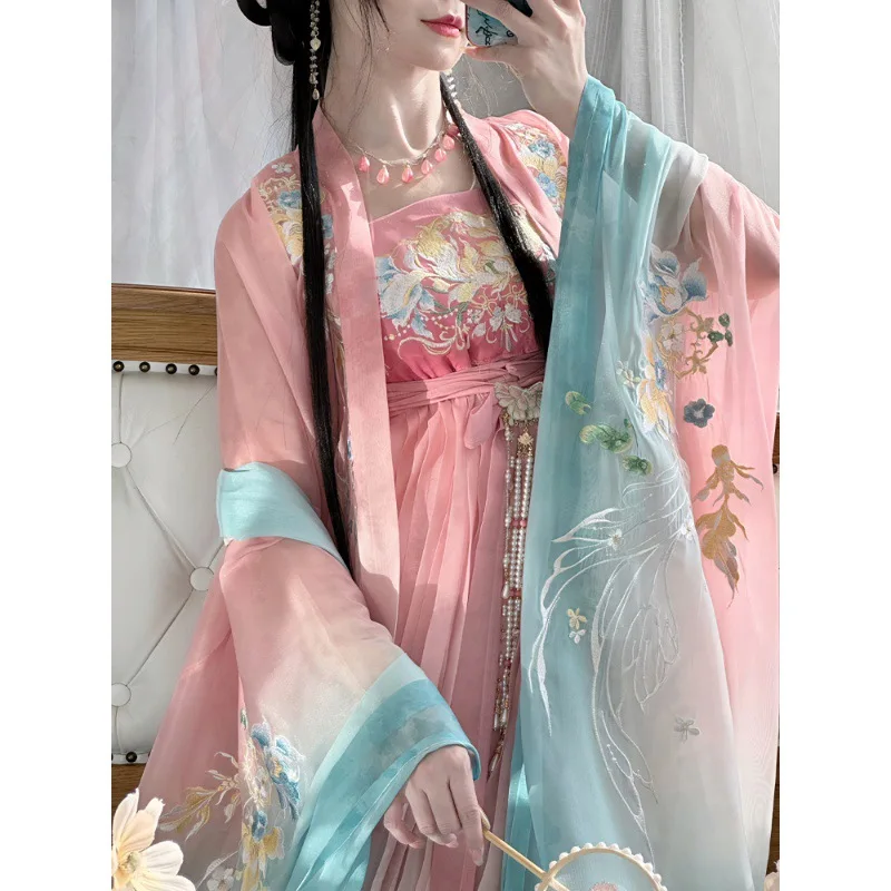 CA01 Hanfu Женская рубашка с большими рукавами и вышивкой для тяжелой промышленности