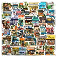 103050pcs cute retro japanese shop landscape stickers aesthetic cartoon decal car laptop phone luggage wall sticker kid toy