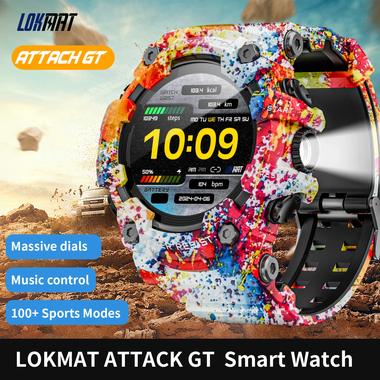 Прочные спортивные умные часы LOKMAT ATTACK-GT с Bluetooth-звонками красочные