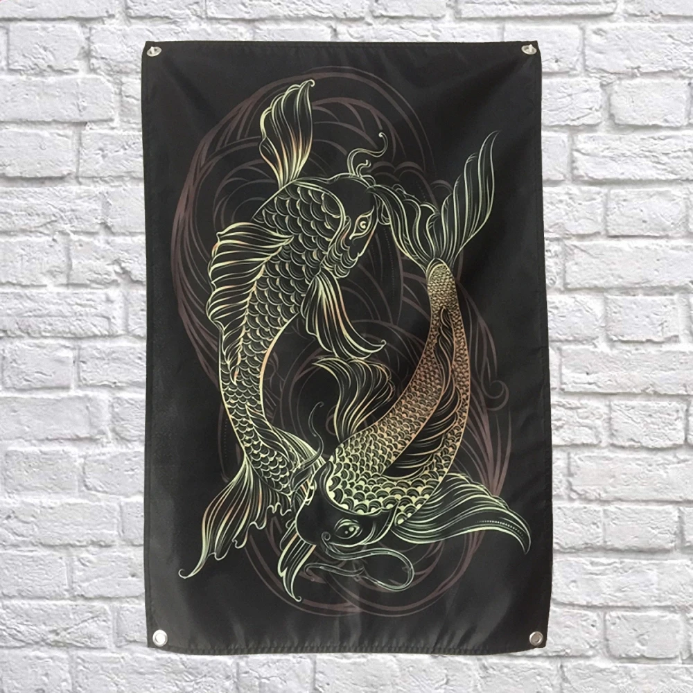 

Carp Japanese ukiyo-e Tattoos Poster Banners Bar Tattoo Studio Decor Hanging Painting Waterproof Cloth Polyester Fabric Flags