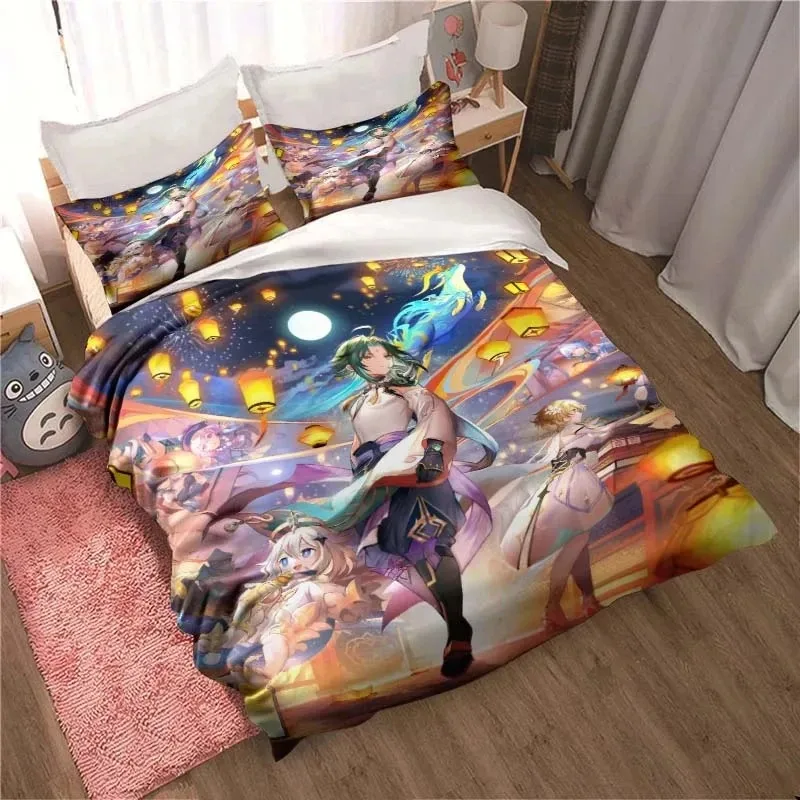 3D Genshin Impact Game Anime Quilt Cover Bed Double King Home Textiles Boys Adults