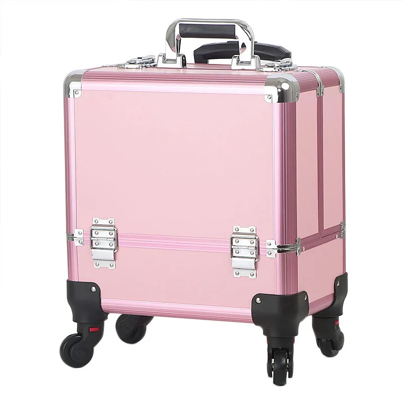 Aluminum Alloy Trolley Makeup Box Large-capacity Portable Texture Tool Box Semi-color Professional Trolley Cosmetic Case