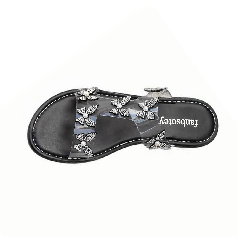 Женские тапочки с кристаллами и бабочками роскошные трендовые шлепанцы на