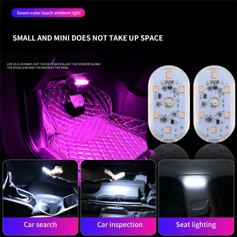 

2PCS LED Touch Lamp Car 7Colors Atmosphere Lamp USB Charging Night Light Car Interior Roof Decorative Reading Emergency Lamp