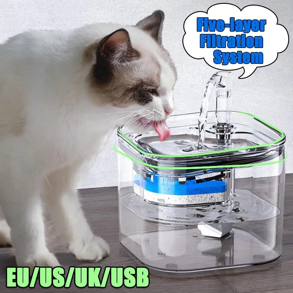 

Intelligent Pet Drinking Fountain 2.2L Large Capacity Automatic Circulating Filter Fully Transparent Water Feeding Machine