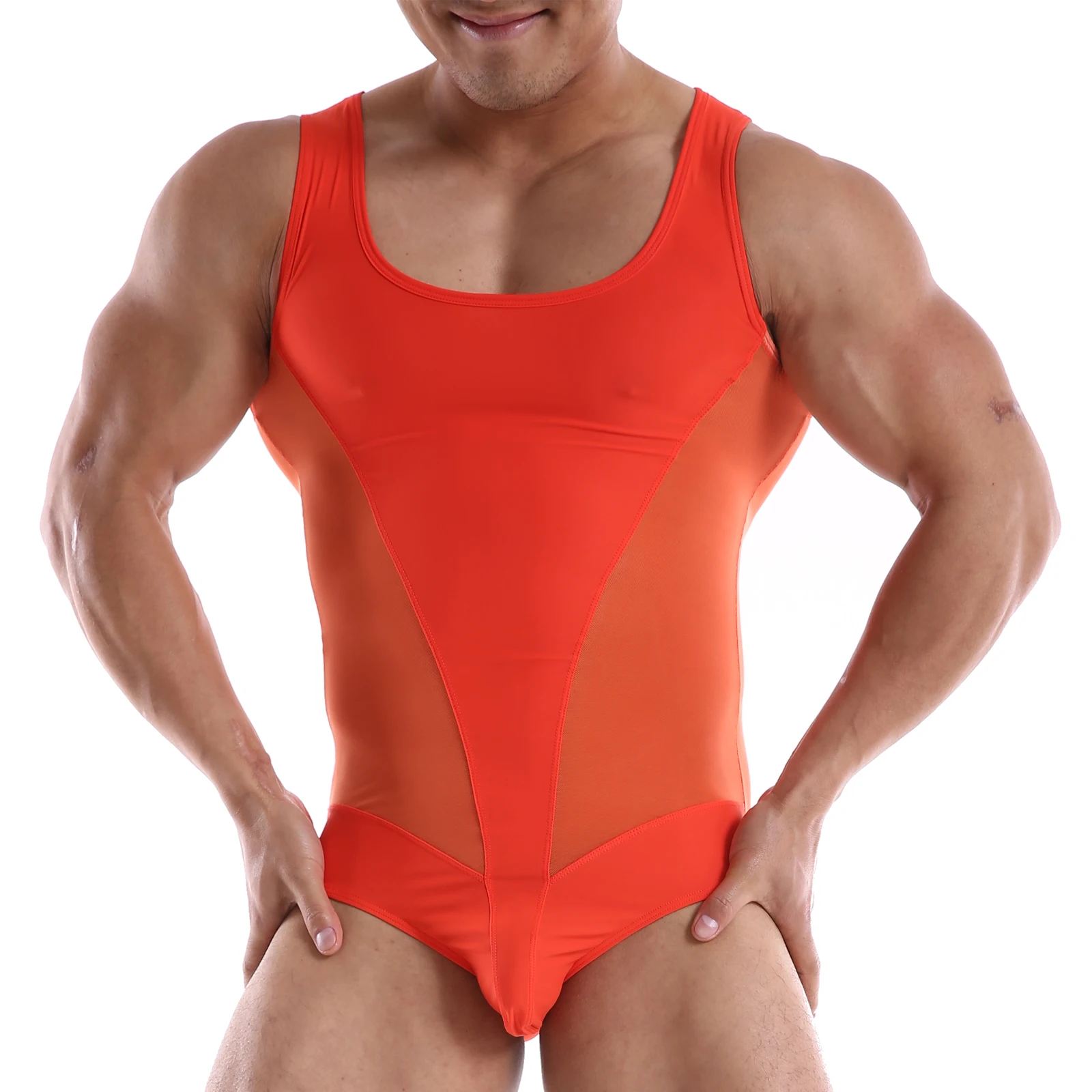 YUFEIDA See Through Patchwork Bodysuit Men Corset Elasticity One-piece Clothing Shapers Slim Corrective Body Sculpting Underwear