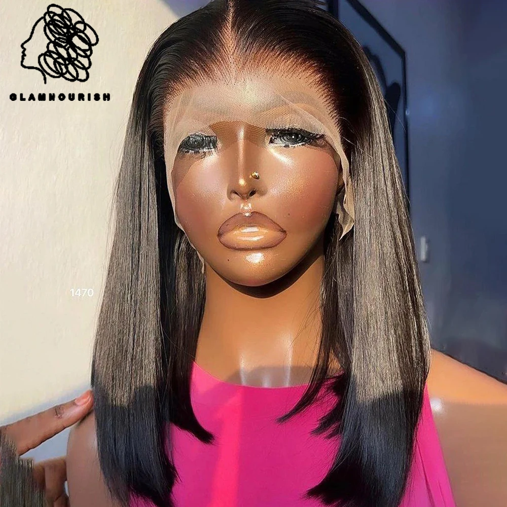 

Прямые парики боб, прямые человеческие волосы с косточками, короткий парик Боб на сетке спереди для черных женщин, плотность 180%, бразильские волосы с застежкой 4X4