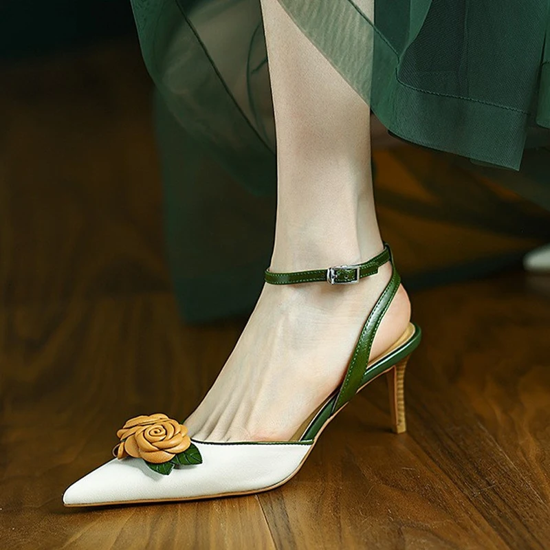 

Brand High Heels Women Shoes Flower Sandals 2022 Summer New Designer Sexy Pointed Toe Pumps Party Ladies Shoes Dress Stilettos