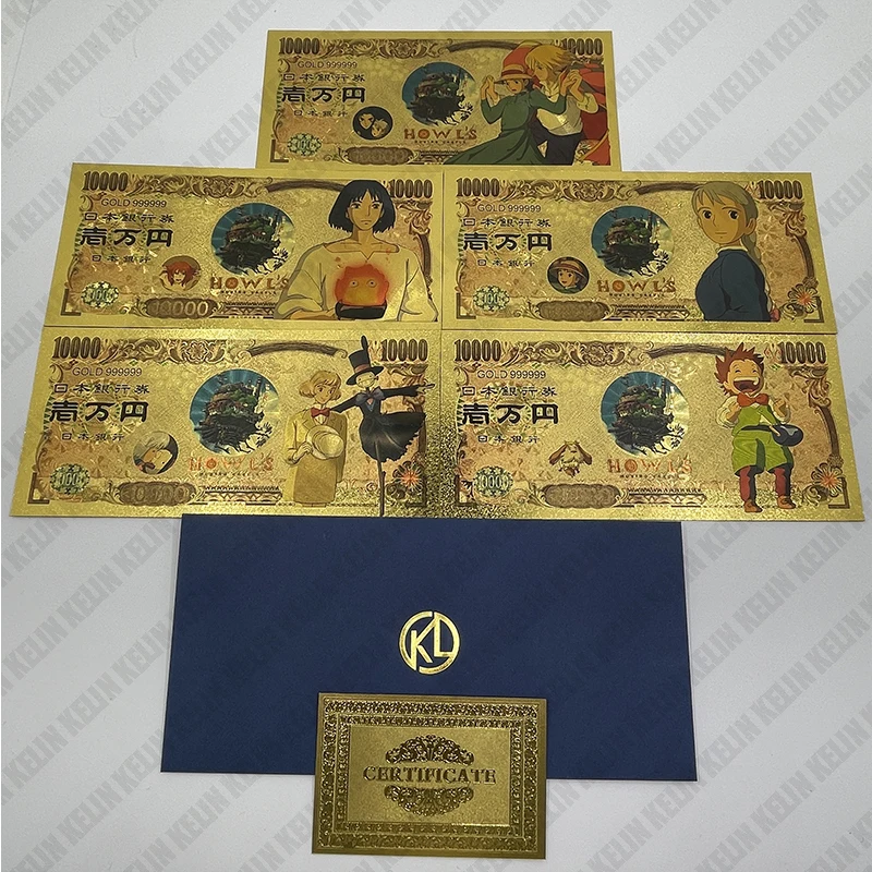 

Kelin We Have More Manga Cards 5 Designs Howl's Moving Castle Japanese Classic Anime Gold Banknote for Collection