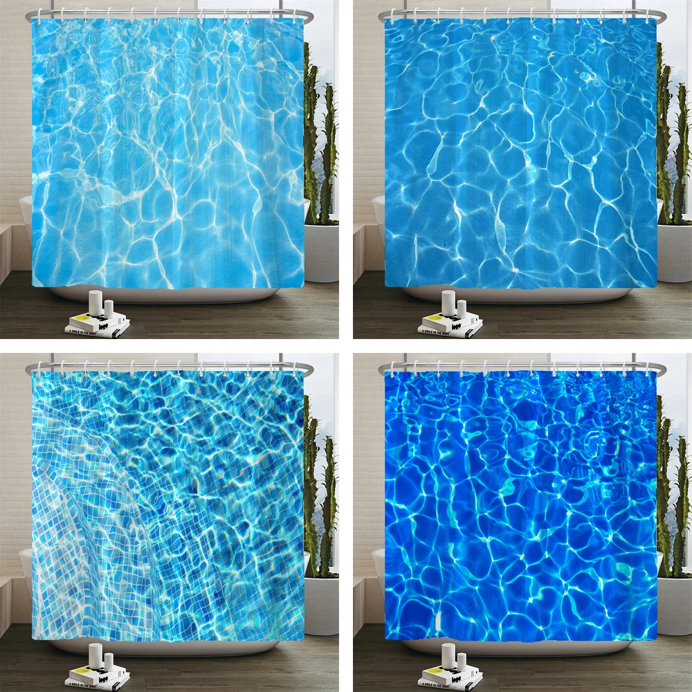 

Waterproof Fabric Bathroom Curtains Blue Sea Ocean Water Ripple Pattern Shower Curtain with Hooks Home Decor Bath Curtains