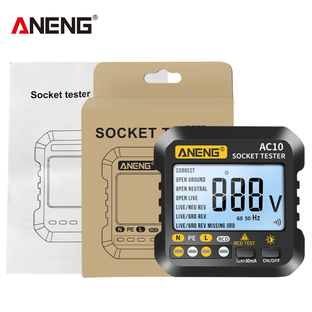 

ANENG AC10 Socket Tester Plug Detector Zero Line Plug Polarity Phase Check Phase Detector US/EU Plug Multimeter Digital Tester