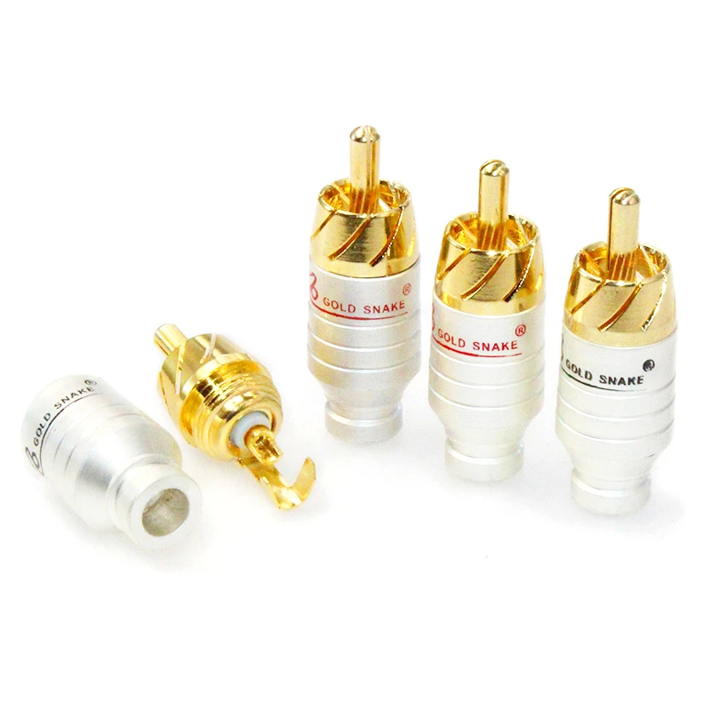 

4Pcs Pure Copper Gold RCA lotus plug, color difference head AV amplifier audio and video connector coaxial audio terminal