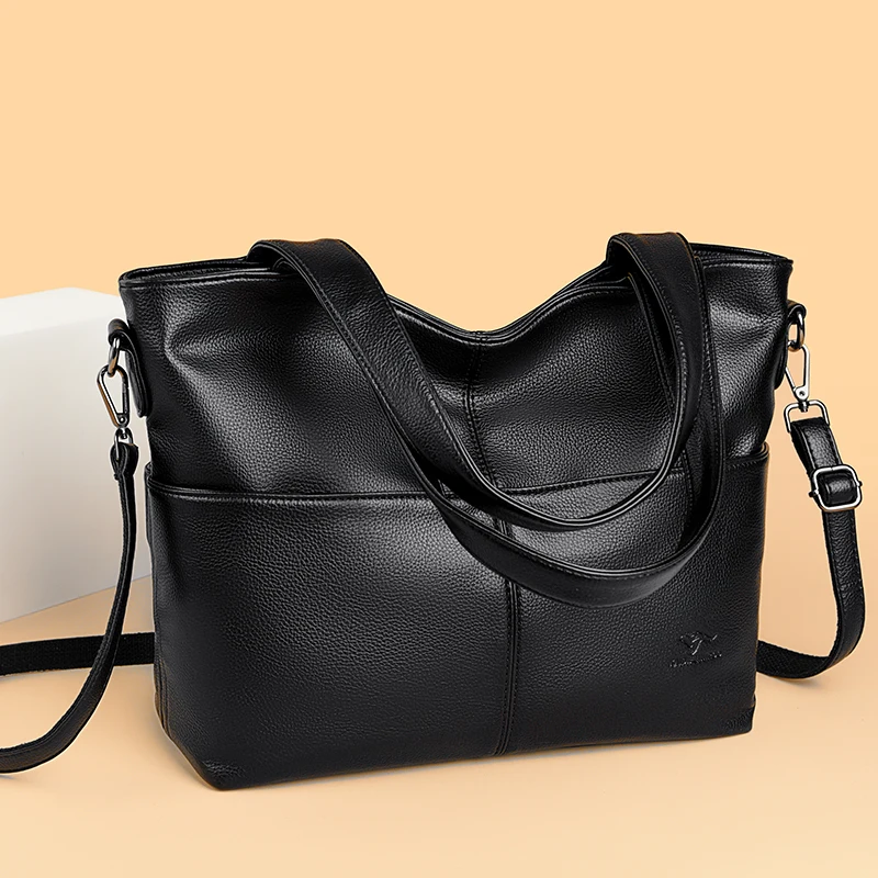 Высокое качество большая вместительная женская сумка из мягкой кожи для покупок