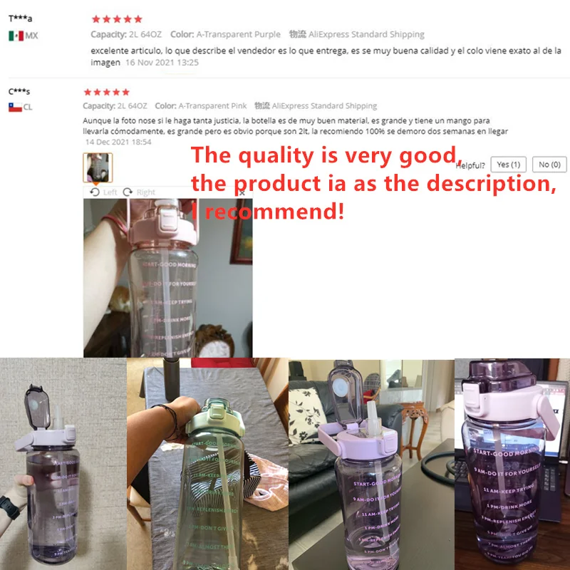 Бутылка для воды на 2 литра с трубочкой женские Большие Портативные бутылки