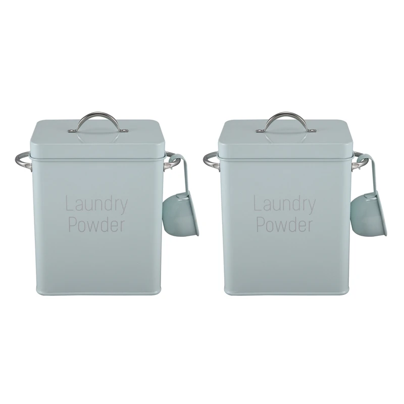 

2X Beautiful Powder Laundry Powder Boxes Storage With Scoop Green