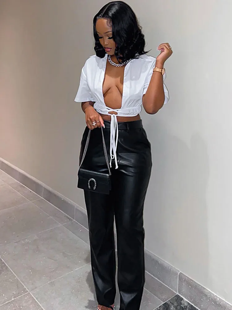 Simenual белая футболка поло для женщин Y2k базовый простой крест-накрест на шнуровке