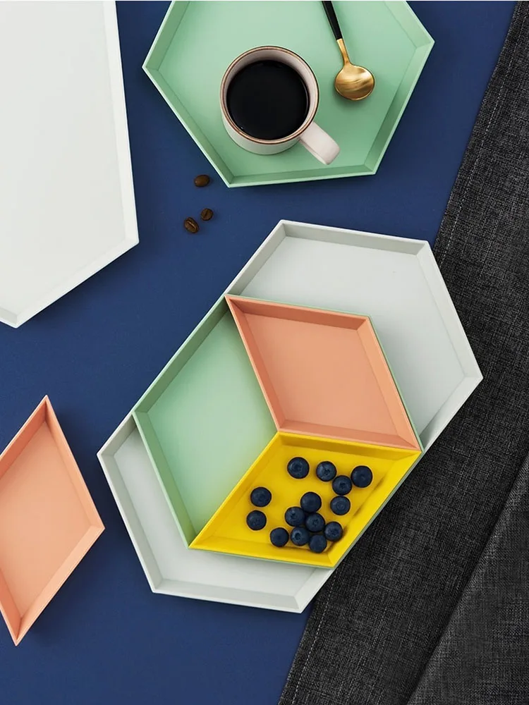 4 шт./компл. инновационный цвет геометрический лоток для хранения PP тарелка чая и