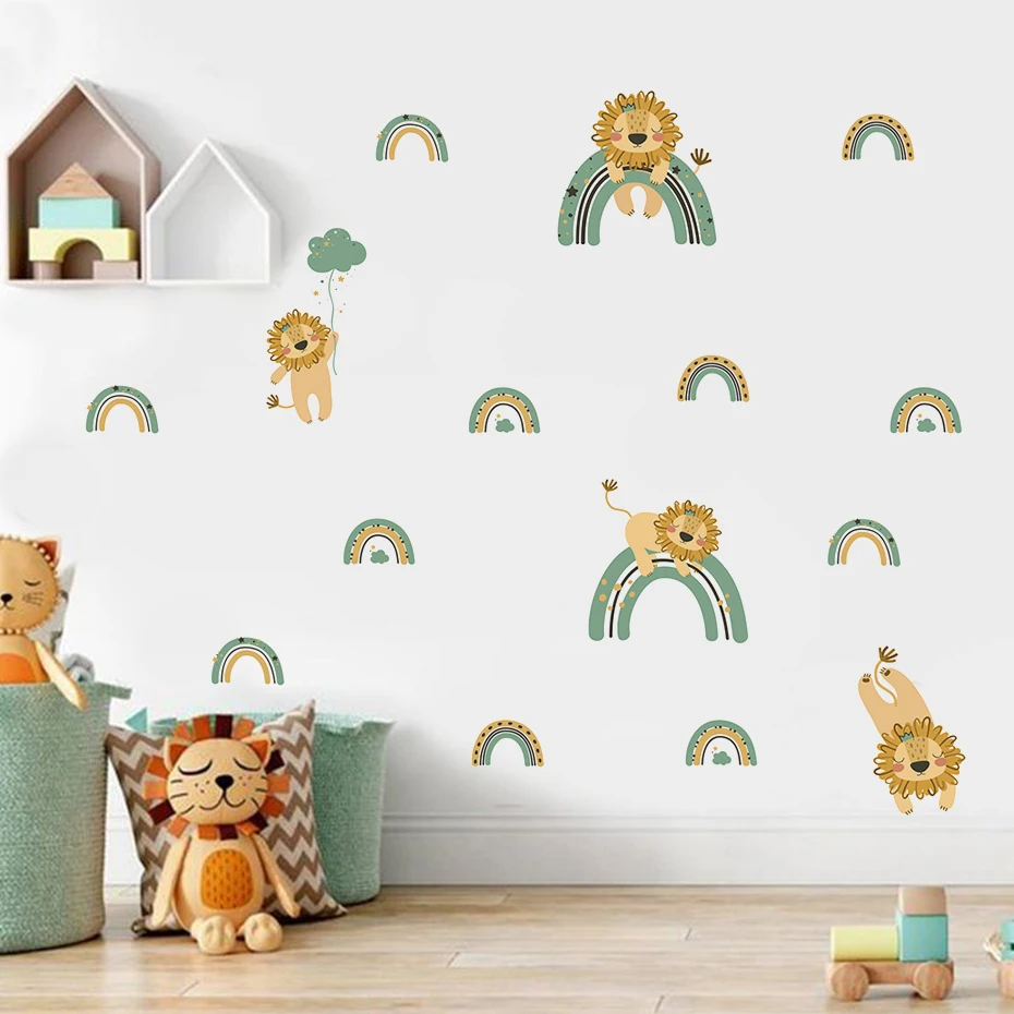 

Cartoon Lion Green Rainbow Kindergarten Wall Stickers DIY Wall Stickers Children's Room Interior Living Room Decoration