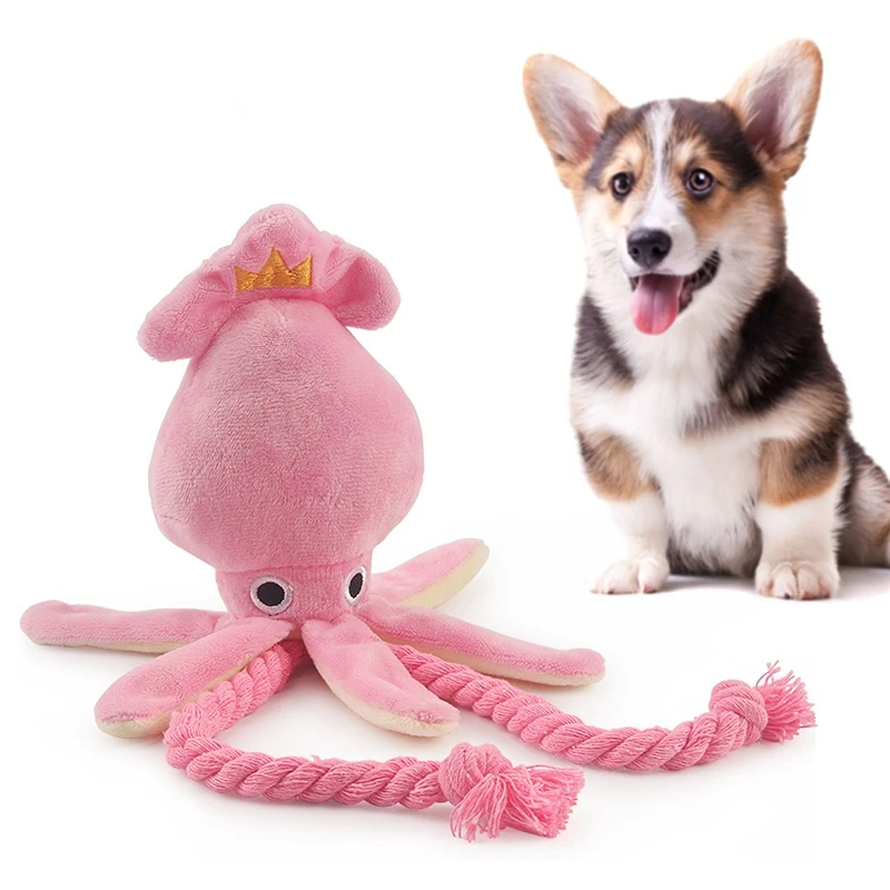 

2023 Cute Squid Small Dog Toy Sound BB Plush Pet Puppy Rope Toys Pink Chew Squeak Toys For Cat dog toys for small dogs pet