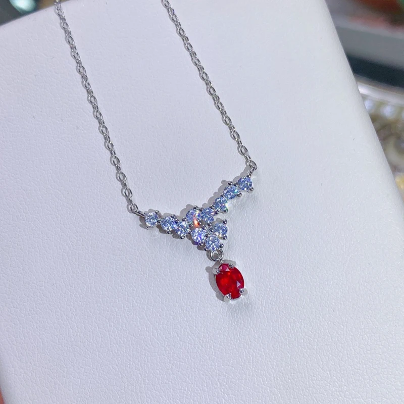 Женское ожерелье с подвеской из серебра 925 пробы натуральным Рубином