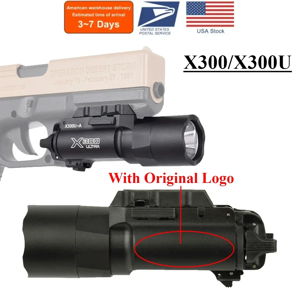 Склад в США Surefire LOGO X300U M300 M600 Фонарик для оружия X300 Ultra Pistol Gun Scout Glock 17 19 22 с