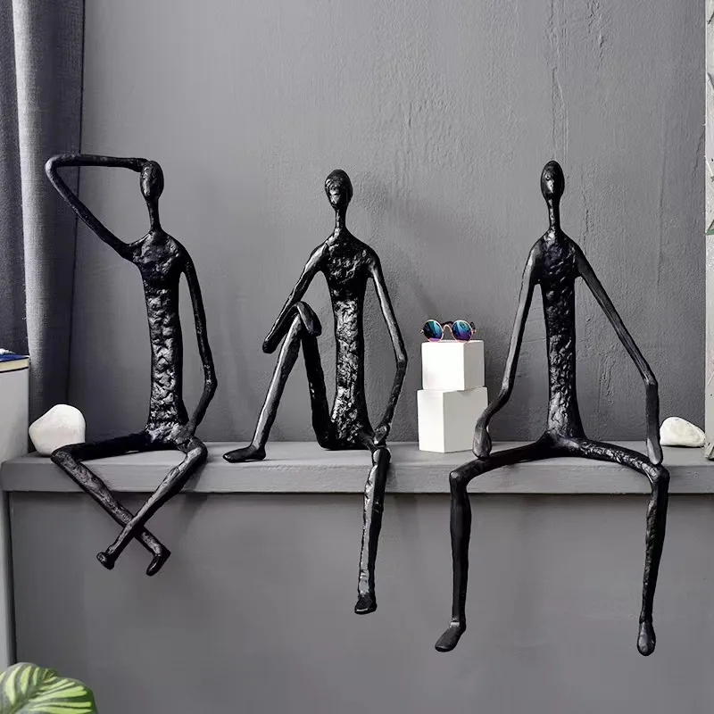 

Abstract Figures Sculpture Black Cast Iron Ornaments Desk Decoration Metal Character Statue Crafts Modern Home Decor Figurines