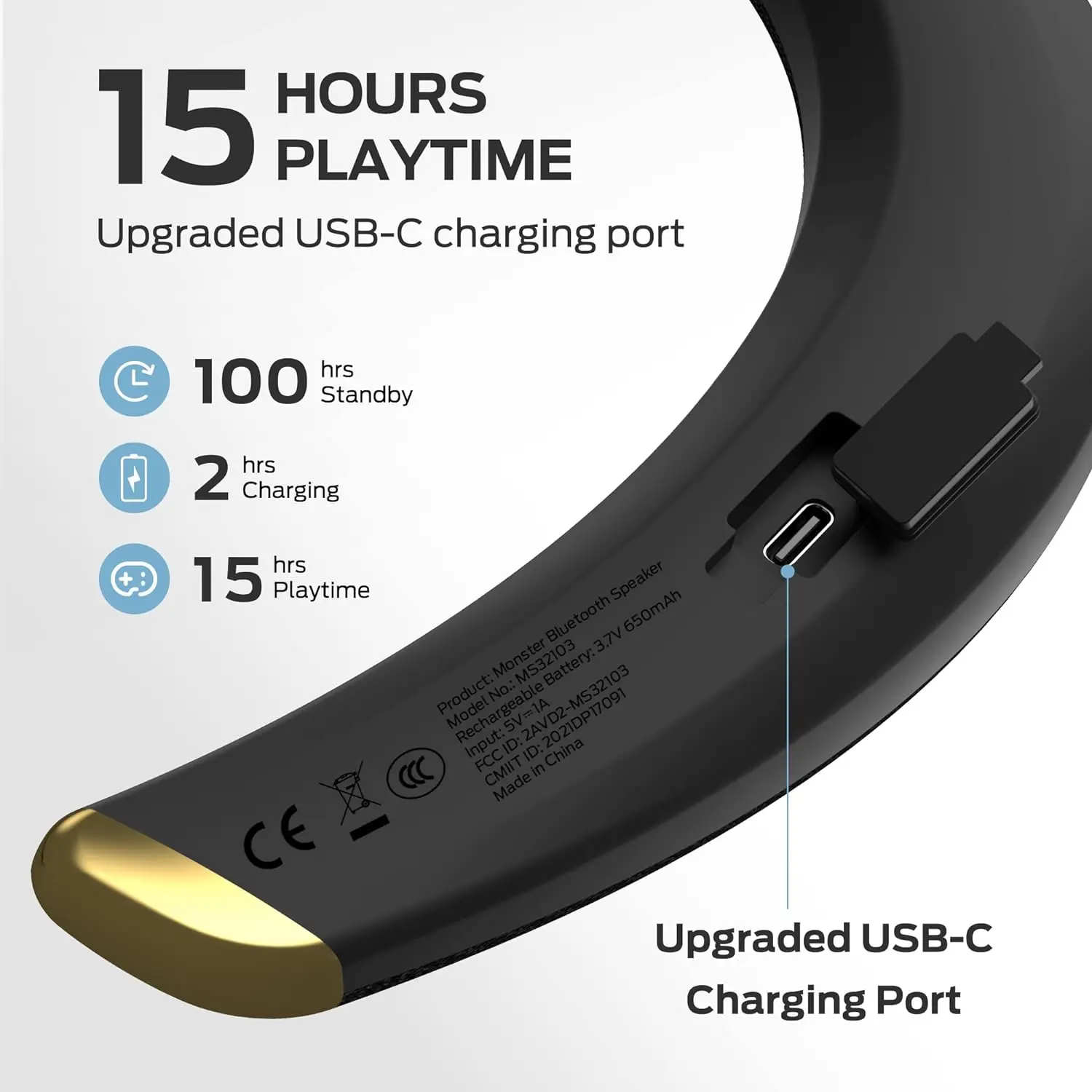 Фото Портативная Bluetooth-колонка Monster Boomerang Petite с креплением на шею, Hi-Res, Qualcomm APT-X, IPX5, беспроводная, с микрофоном №3